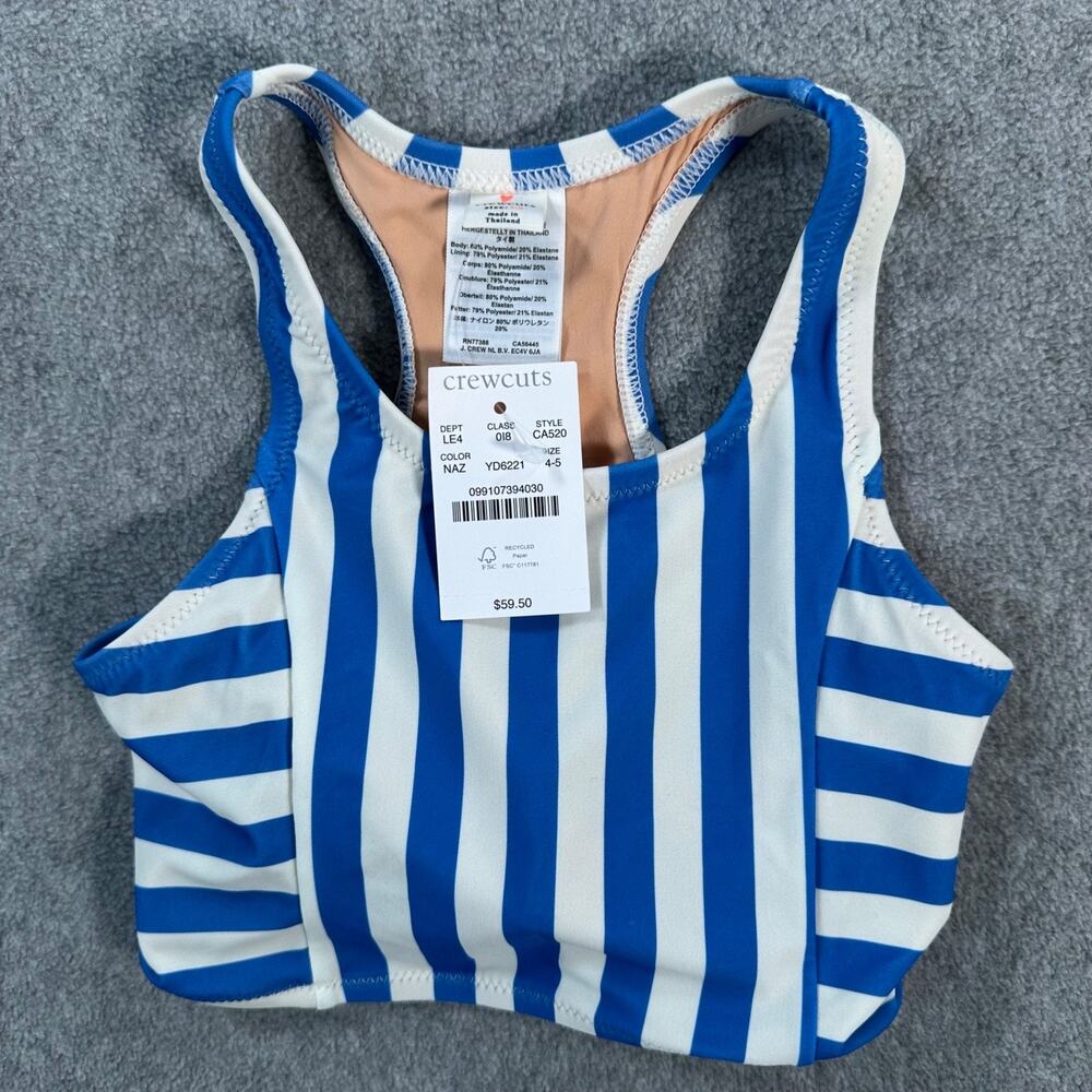 Crewcuts J.Crew Racerback Stripe Bikini Top Swimsuit Girls 4-5 CA520 New Blue